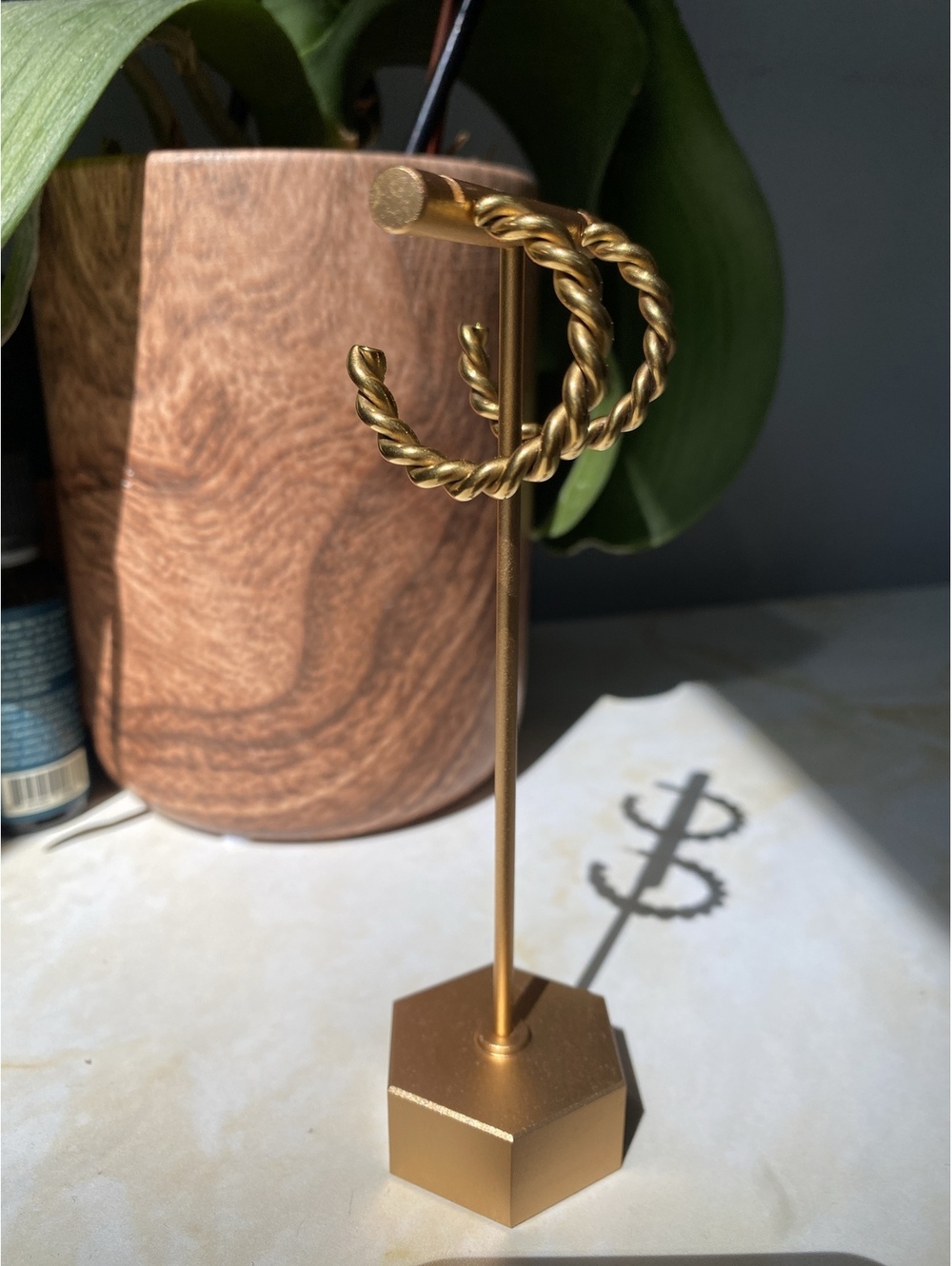 Gold-Tone Brass Twisted Hoop Earrings 1.25 Inch